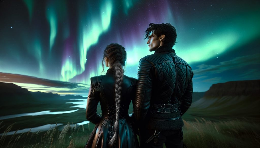 Violet and Xaden admiring the aurora borealis