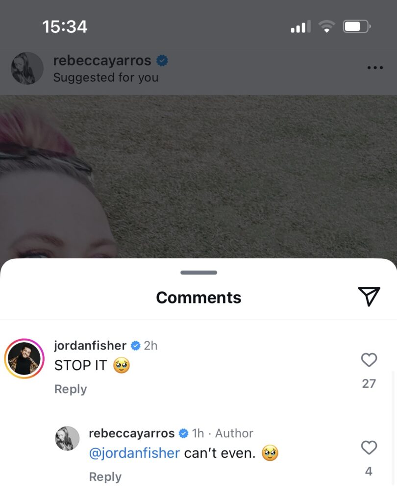 Rebecca Yarros instagram talking to Jason Fisher